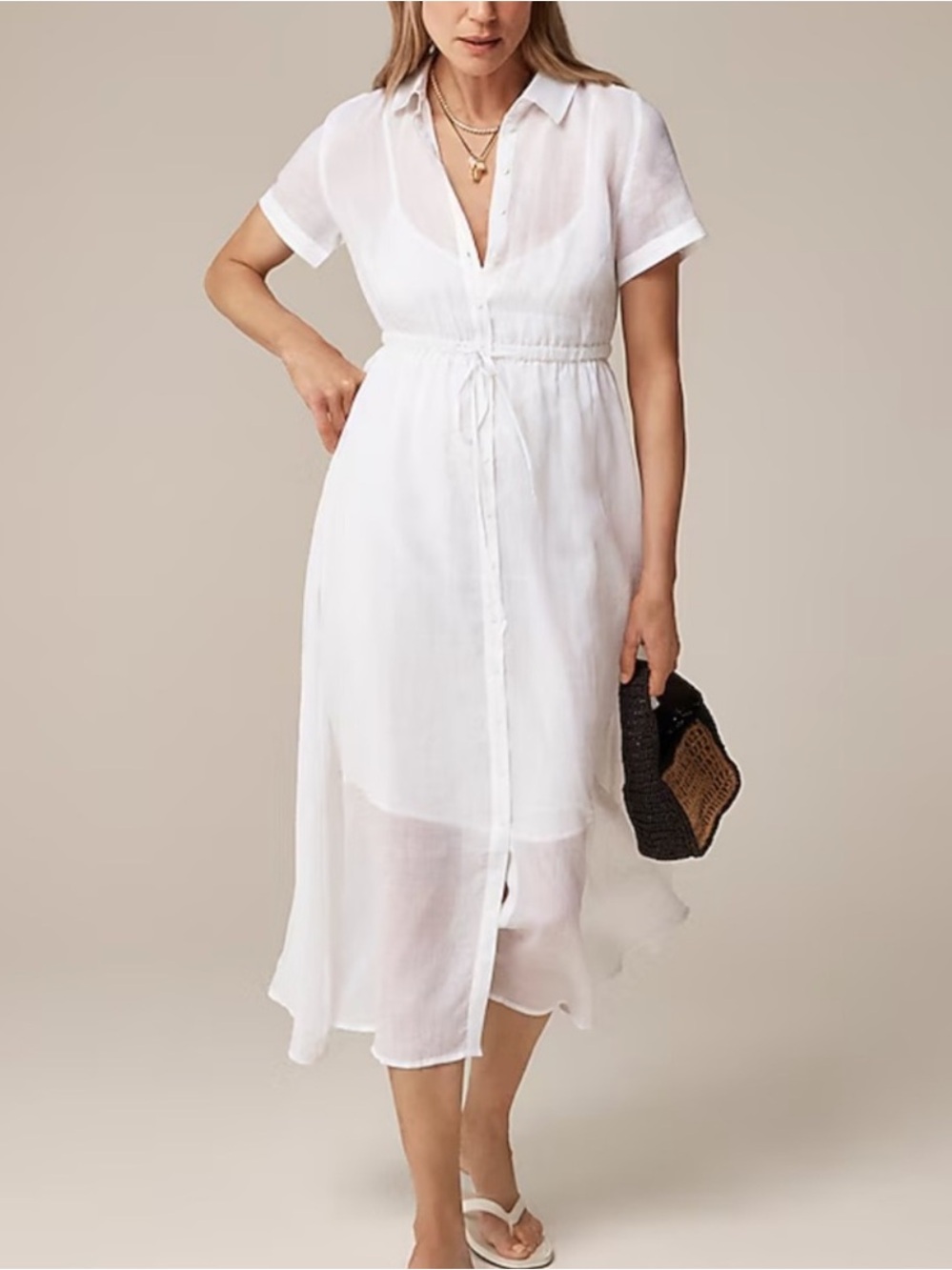 J. Crew White Cerise Midi Shirtdress, size 10T